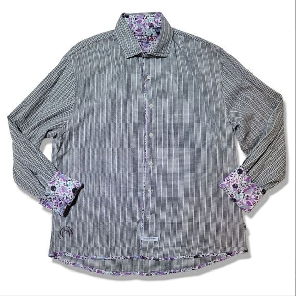 John Lennon English Laundry Houndstooth Floral Long Sleeve Button-Down Shirt - Picture 1 of 11